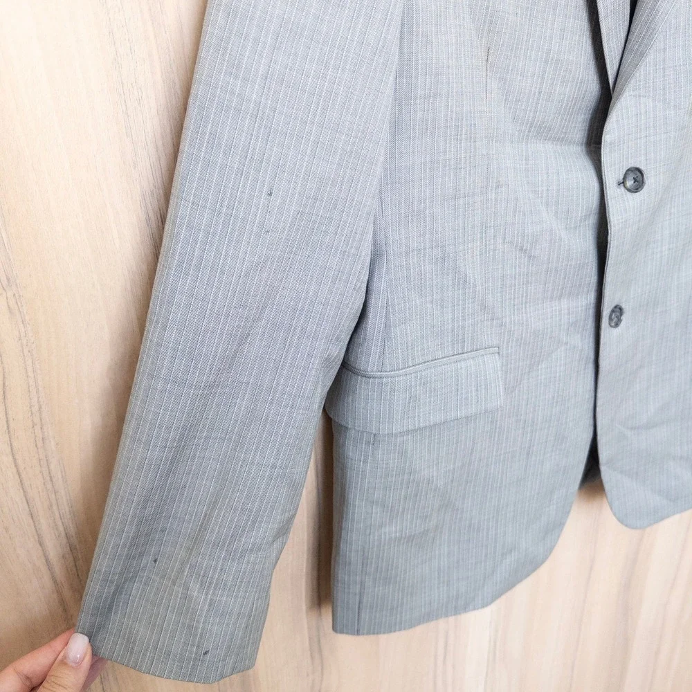Donald J. Trump Mens Wool Blazer 40S Gray Pinstripe Classic Business Formal
